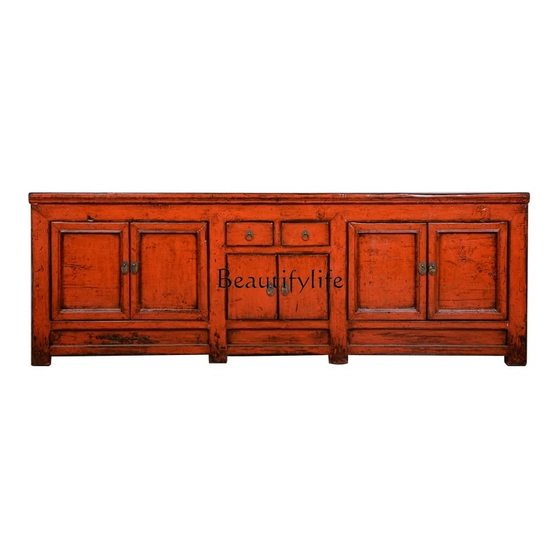 

New Chinese-style solid wood antique furniture TV cabinet 6 doors 2 drawers living room long low floor cabinet classical