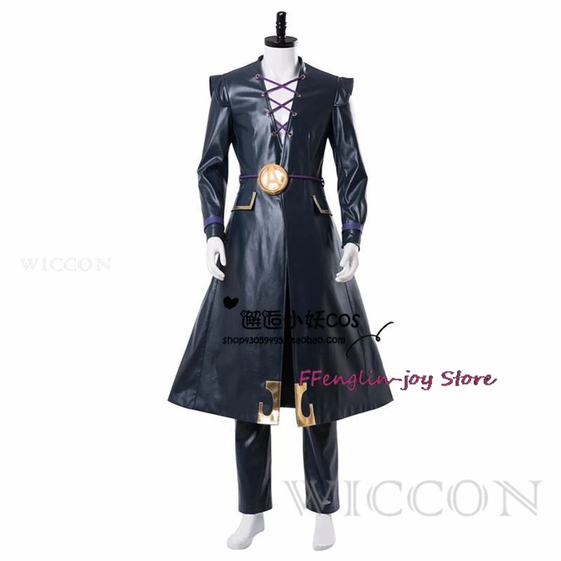 Anime Bizarre Adventure Golden Wind Leone Abbacchio Cosplay Costume Wig PU Long Coat Cloak Man Halloween Suit