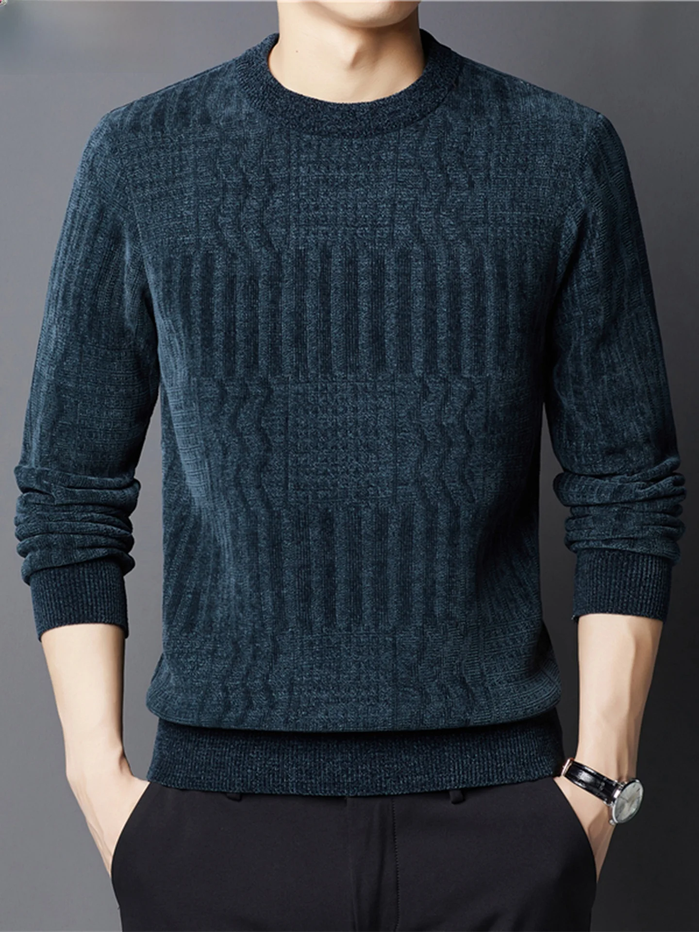 

Thiened Fce round Ne Casual Busin Men's irt Anti-Ball T-irt Warm Winter Autumn Pullover Knitted Sweater for Dad