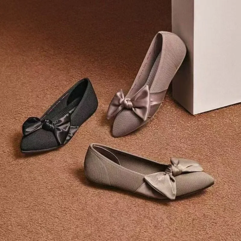 

Весенне-летние женские туфли с бантом, на плоской подошве, с острым носком, в стиле Мэри Джейн, дышащие, удобные