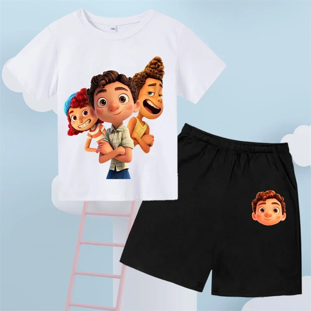 Disney Luca Shorts & T-shirt Set for Juniors - Stylish Fish Print Design - Great for Boys & Girls' Casual Days Ages 3 to 14