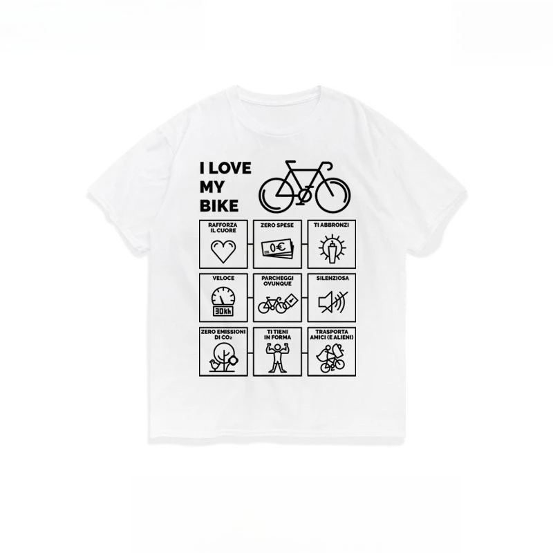 

2025 Summer Bicycle Pattern Printed T-shirts for Both Men and Women Pure Cotton Breathable Quick-drying Short-sleeved Top Tee