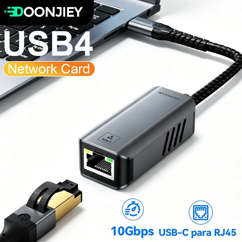 DOONJIEY 10Gbps Ethernet Adapter USB4 Type C To RJ45 10000Mbps Wired LAN Network Card  Thunderbolt 3 4 For MacBook Pro Laptop