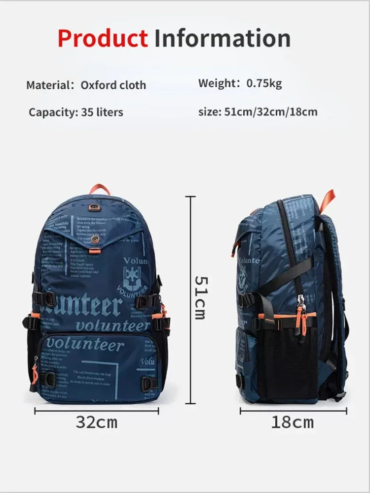 Ransel Volunteer untuk pria 2023 tas bahu kain Oxford serbaguna ringan modis bercetak huruf 1518-03A