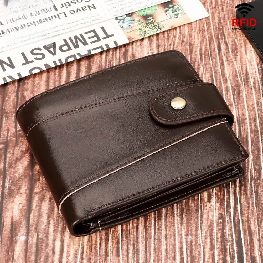 Men Wallet RFID Genuine Leather Cowhide Mens Wallets Mini Coins Purse For Man Original Smart Credit Card Holder Hasp Purses