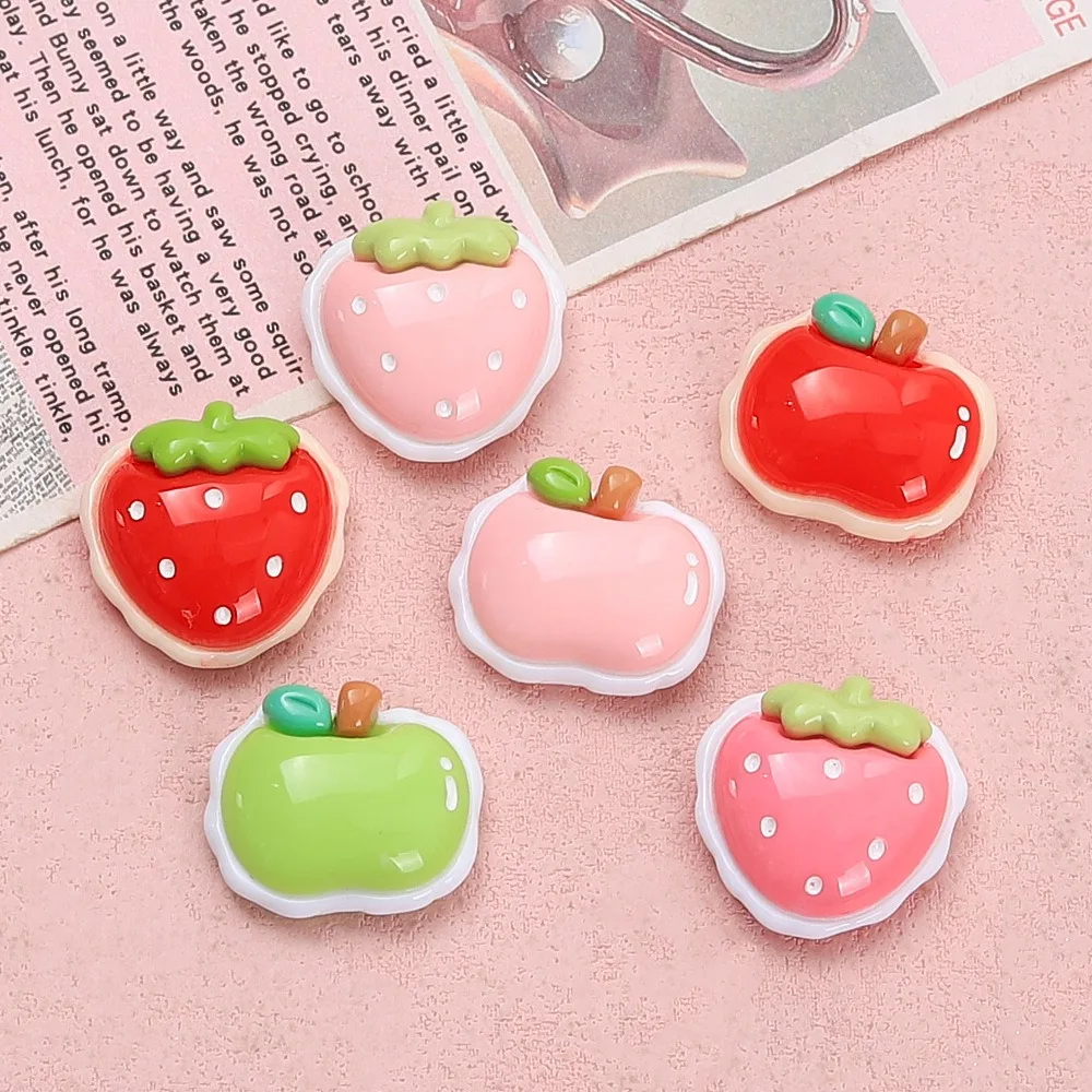 10Pcs Kawii resin apple strawberry Series Miniature Flat Back Cabochons For Hairpin Scrapbook DIY Home Decor Craft Accessories