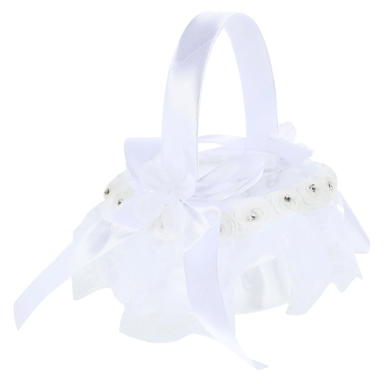 

Lace Flower Basket White Satin Romantic Wedding Decoration Bridal Ceremony Storage Elegant Decor Petals Basket