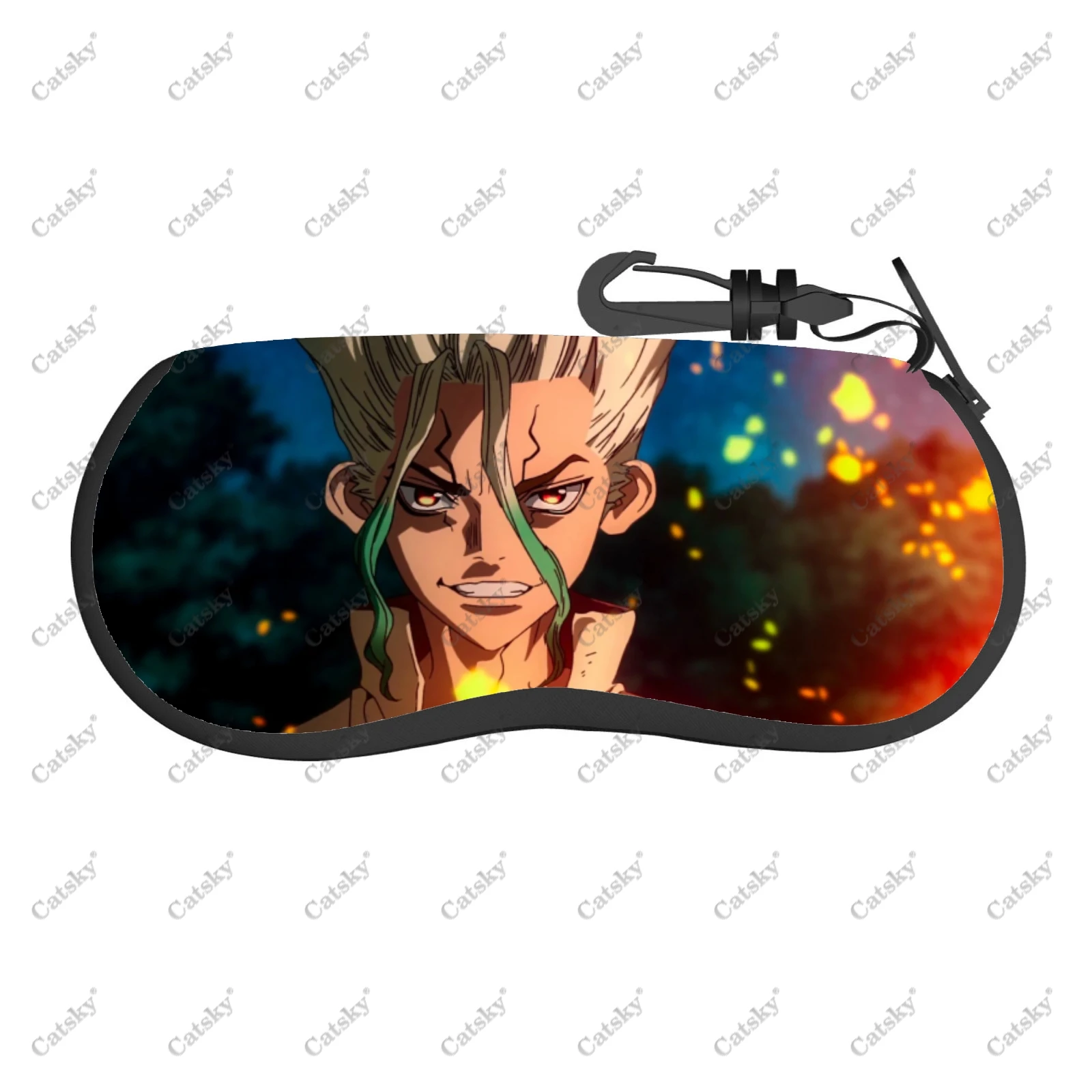 Anime Dr.STONE Glasses Case Printed Travel Zipper Sunglasses Bag Pattern Classic Men's and Women's Storage Glasses Bag