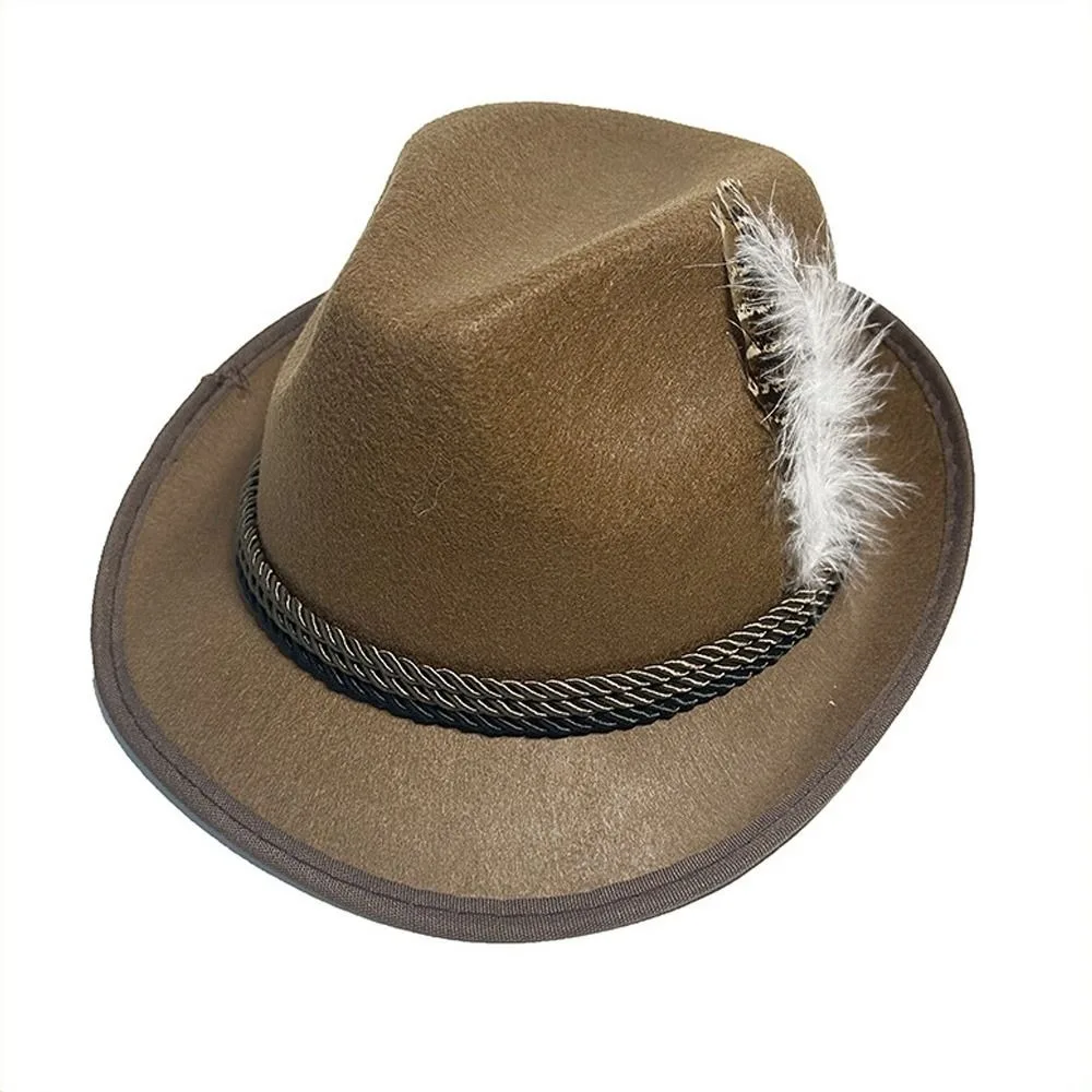 موضة جديدة ريشة الديكورات قبعة الغربية البافارية مهرجان أكتوبر قبعة فستان سويسري حتى زي تأثيري قبعة الرجال النساء حفلة صور الدعائم #3