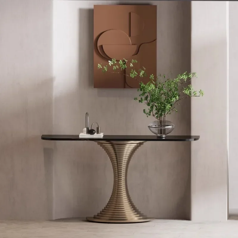 Designer enters the house against the wall, entrance table, light luxury minimalist hotel lobby, sales department, entrance