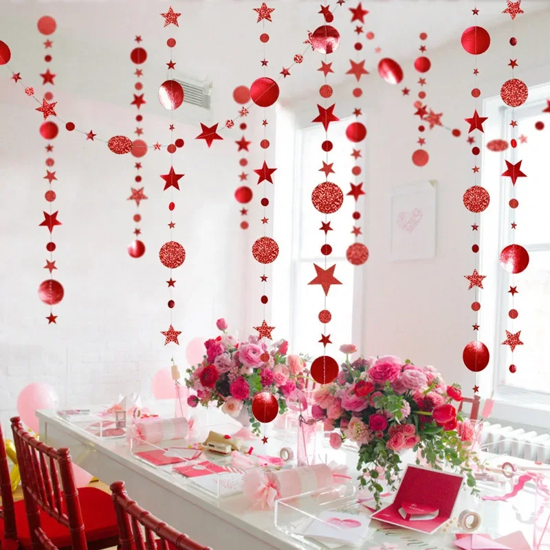 4m Christmas Garland Circle Star Paper Bunting Banner Party Hanging Craft Decoration Wedding Birthday  Room Decor Supplies