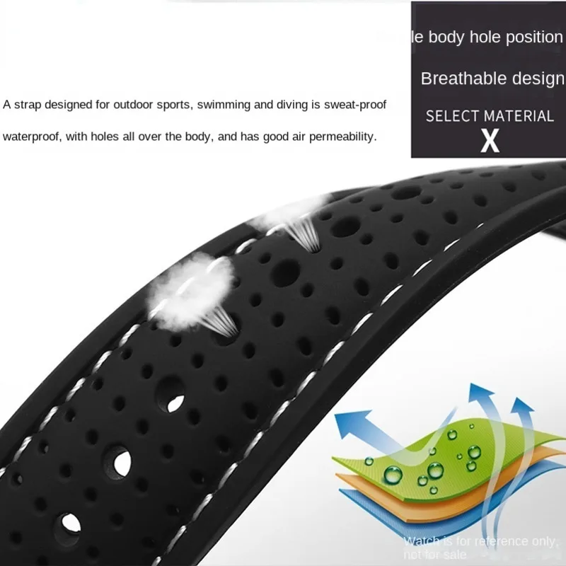 Universal Breathable Silicone Sports Band For 18mm 20mm 22mm 24mm Rubber Strap For T-issot O-mega Accessories Silver Buckle