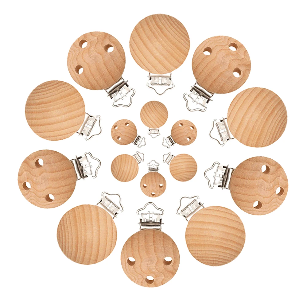 Mabochewing 20pcs 30mm 35mm Natural Beech Wood Clips for Baby Mobile Chewing Pacifier Chain