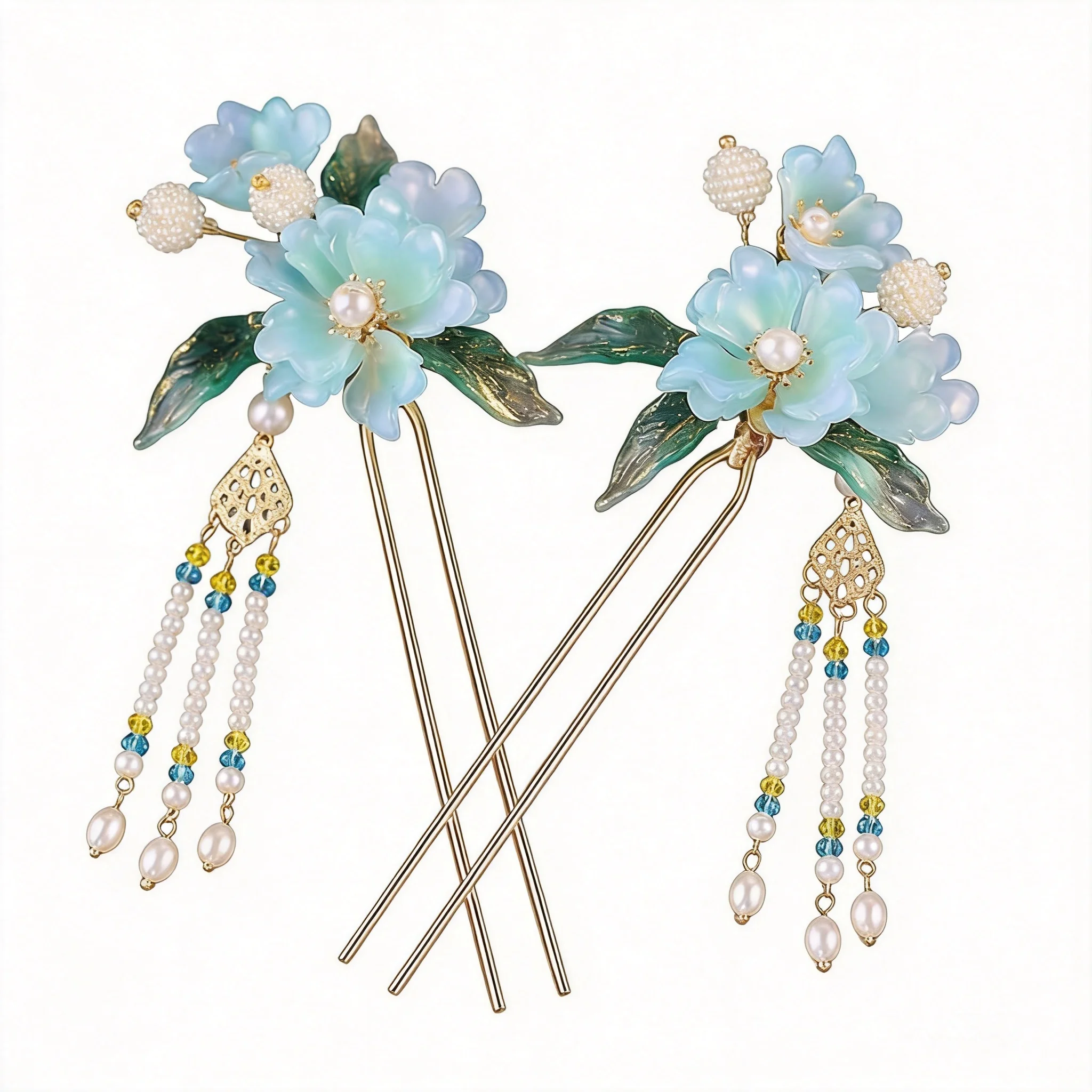 

Auspicious Chinese Style Lucky Song Dynasty Hanfu Hair Accessories Set Peony Orchid Tassel Faux Pearl Hairpins Step Shake Earrin