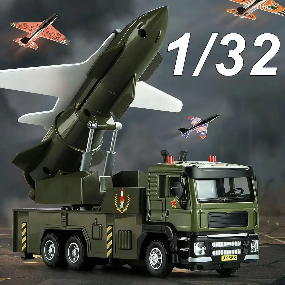 1/32 uav drone lançamento veículo modelo brinquedos carro liga diecast carro militar som luz puxar para trás alta simulação brinquedos presentes do feriado