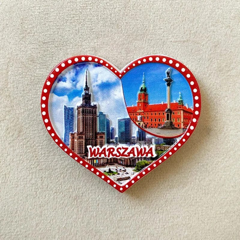 

Poland Warsaw Personalized Heart-Shaped Creative Home Decor 3D Painted Magnetic Fridge Magnets Travel Souvenirs