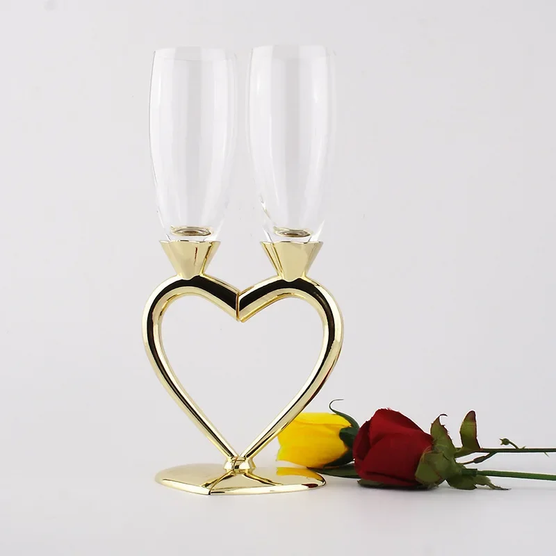 200ML Crystal Glass Sparkling Wine Goblet Alloy Heart Shape Champagne Flute Wedding Ceremony Barware for Valentine's Day Glass