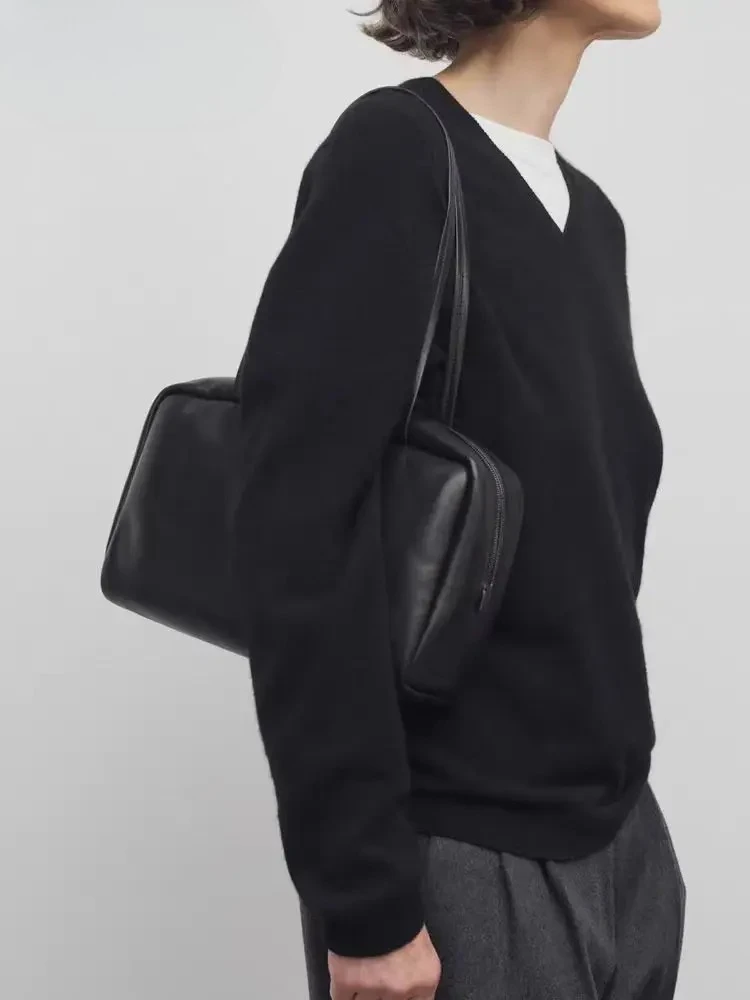 2026 Cowhide Leather  Winter Autumn Urban Simplicity Outfit of The Day Women Handbag Glossy Female Armpit Shoulder Bag