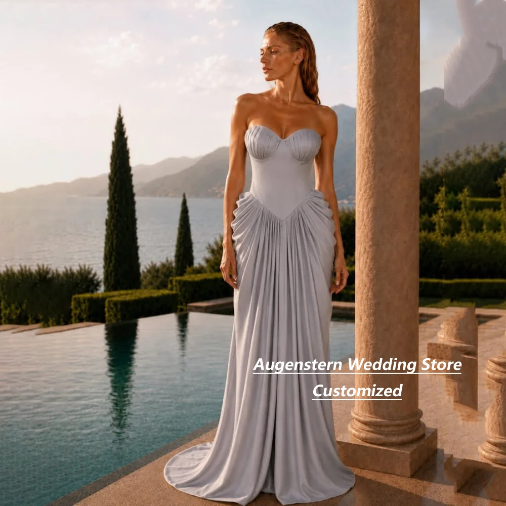Customized Silver Mermaid Sweetheart Mother Of The Bride Gown Pleated Satin With Train For Wedding Guest Formal Party Plus Size