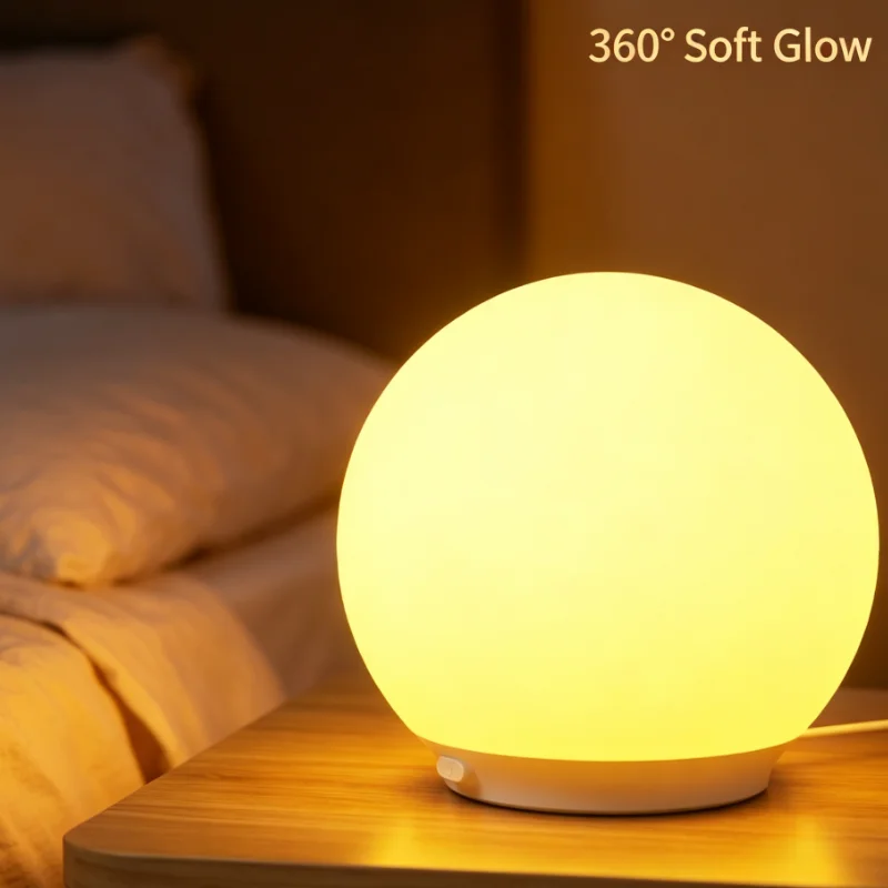 360 Degree Glowing Soft Light Touch Control Night Lamp USB Rechargeable Bedside Ambient Light for Bedroom Living Room Decor