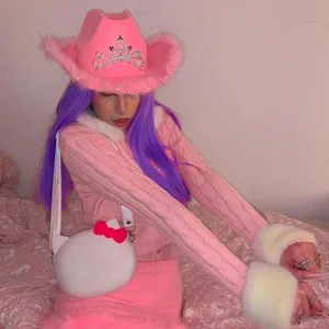 Western sequin hat for women, felt caps, party tiara hat, jazz caps, cosplay props, pink cowboy costume, party dress 8 Main Sales Chapeu Cowboy Rosa - №8