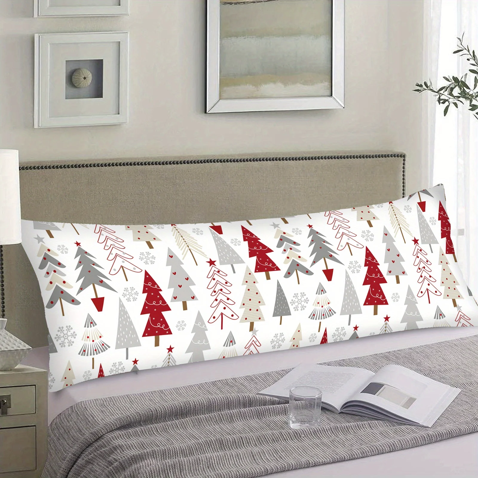 Holiday-themed Pillowcase, Measuring 50.8x137.16 cm, Featuring a Christmas Tree Design. This Long Pillowcase Comes with a Zipper