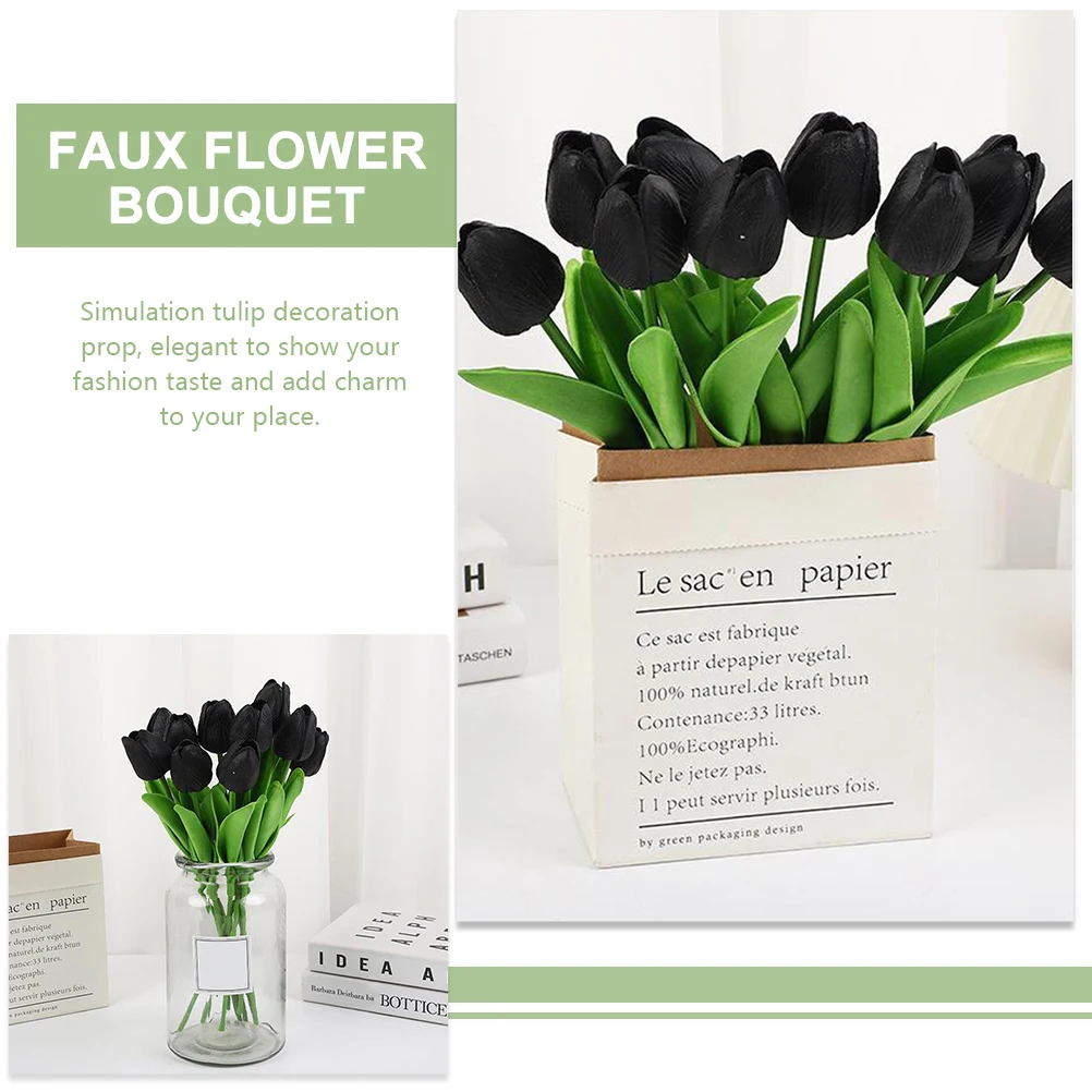 

10 Pcs Artificial Tulips Black Flowers Decor Fake Bouquet Home Wedding Party Adornment Faux Flower Arrangement