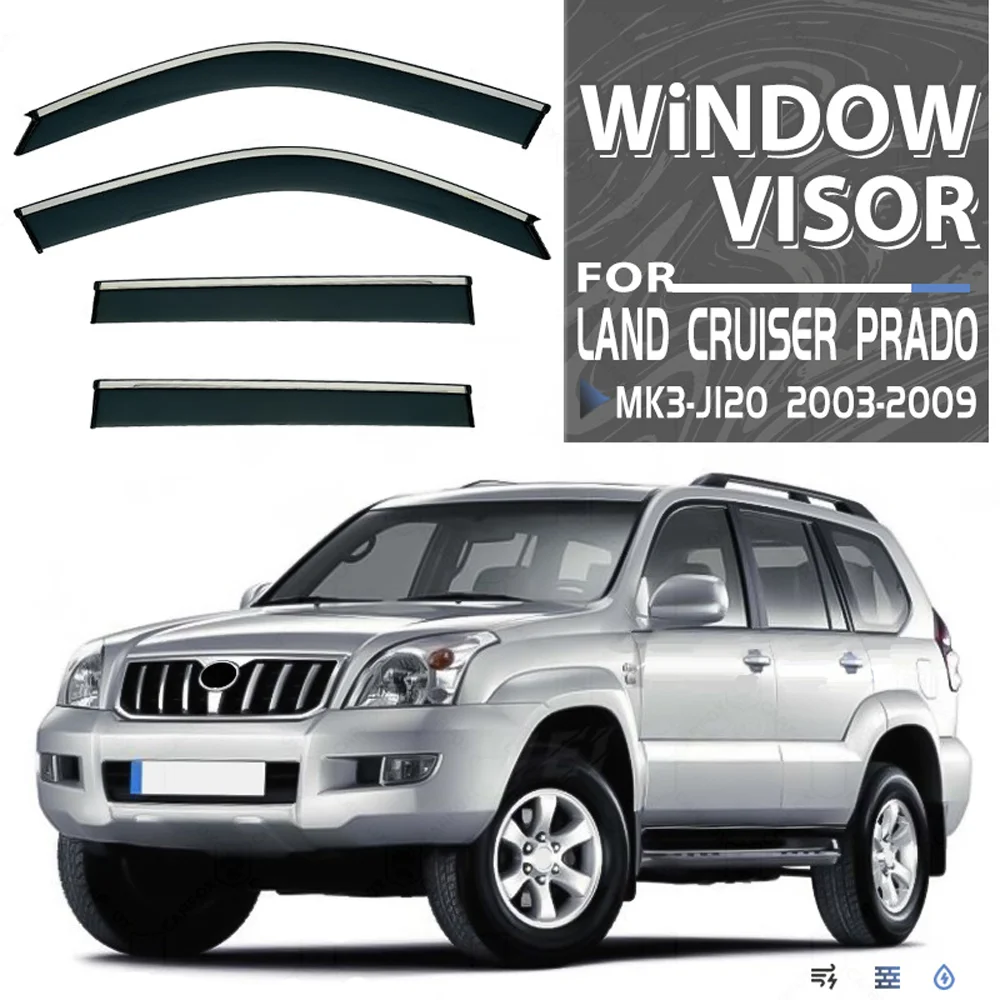 

Chrome Strips Rain Guards for TOYOTA Land Cruiser Prado J120 2003-2009 Window Visor Wind Deflectors Door Visor Vent Shades