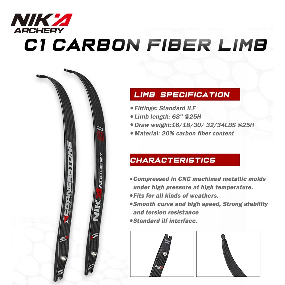 

68“ NIKA Archery ILF Type 20% carbon Fiber Content Limbs High Quality for Bows and Arrows Professional level Hunting 18-50lbs