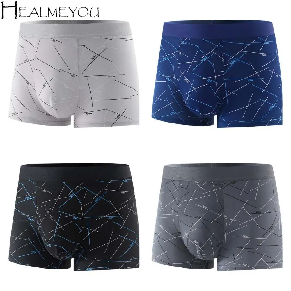 

Breathable English Letter Men's Boxer Briefs Seamless Large Size Shorts Underpants Elastic 4PCS Underwear for Man Gifts