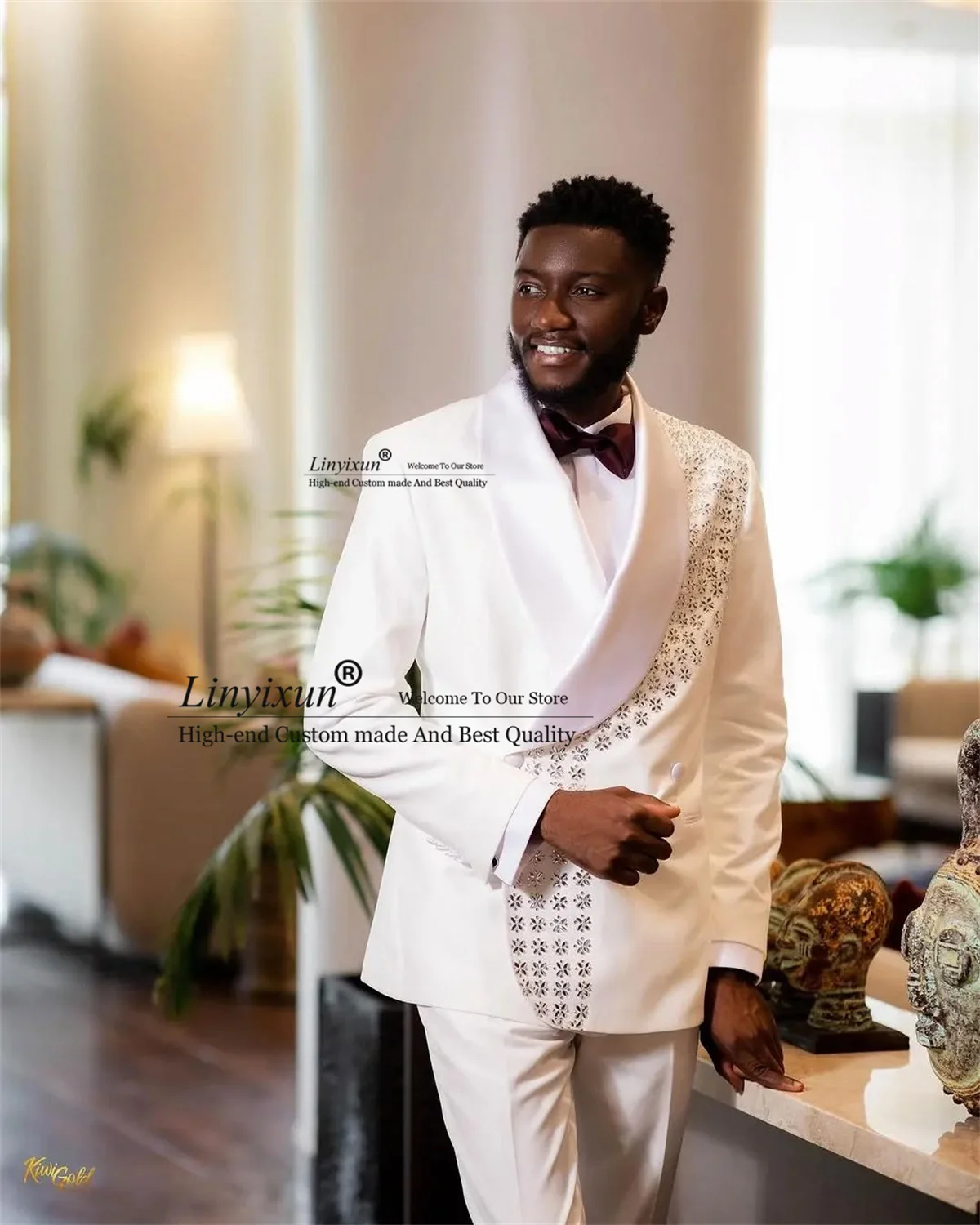 Glitter Rhinestones Diamond Men Suit Customized Groom Party Male Blazers 2 Piece Sets Tuxedos Wedding Slim Fit Costume Homme