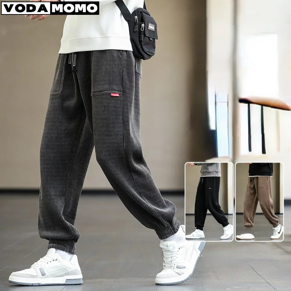 

Новинка 2023 года, осенне-зимние вельветовые спортивные штаны, мужские мешковатые джоггеры, модная уличная одежда, свободные повседневные шаровары, мужская одежда, брюки