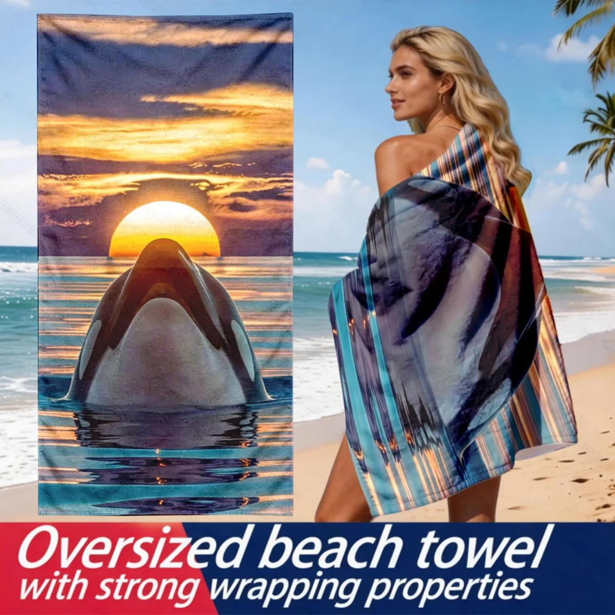 

Пляжное полотенце Ocean Sunset Orca Theme из полиэфирной микрофибры, очень впитывающее, подходит для плавания и поездок на пляж.