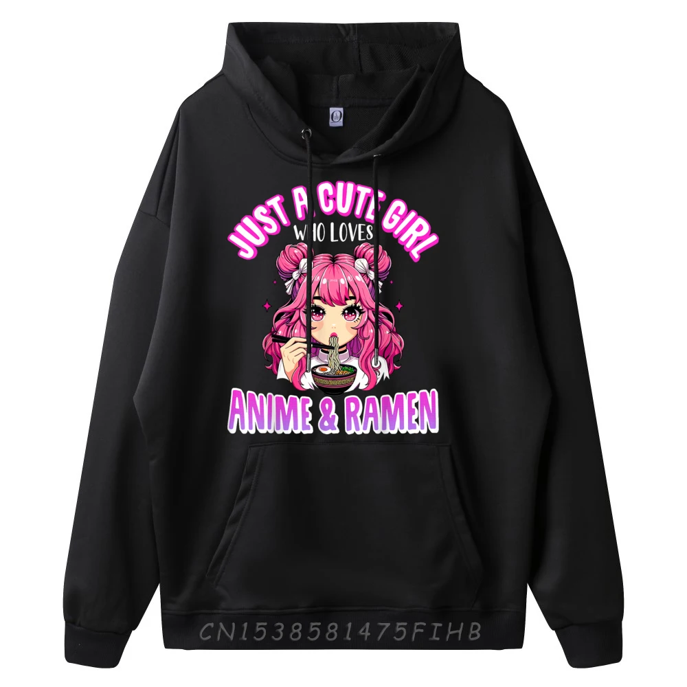 Just A Cute Who Loves And Ramen Noodles Black Hoodies Hoodie Plus Size Normal Men Christmas Sweater Long Sleeve