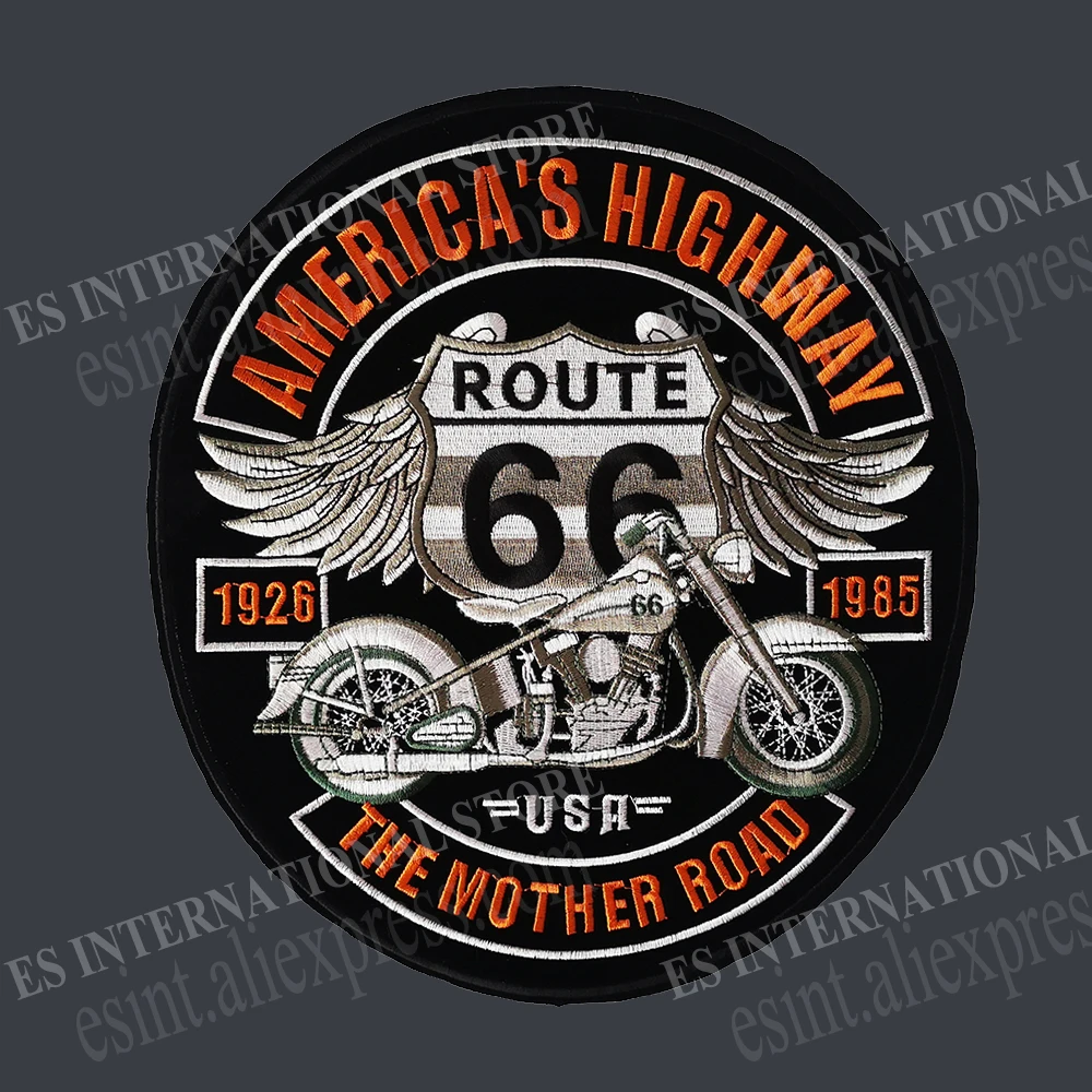 ROUTE Haftowane naszywki ze skośnym splotem na kurtkę z tyłu Motocykl Biker USA Amerykańska autostrada Droga Matka Duży rozmiar 24 cm * 25,5 cm