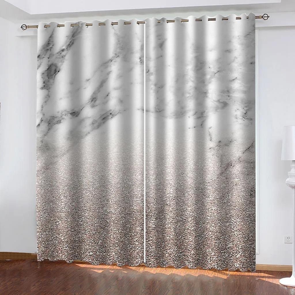 Customized Window Curtain For Home Decor Marble Texture Printed Children'S Modern Curtains 2 Panel Living Room Bedroom Kids Roo