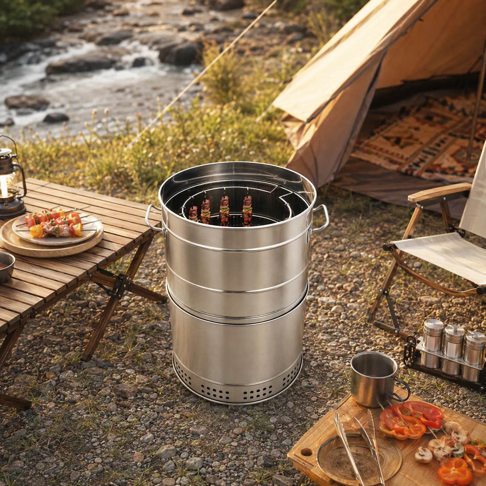 Large Portable Stainless Steel Charcoal BBQ Grill