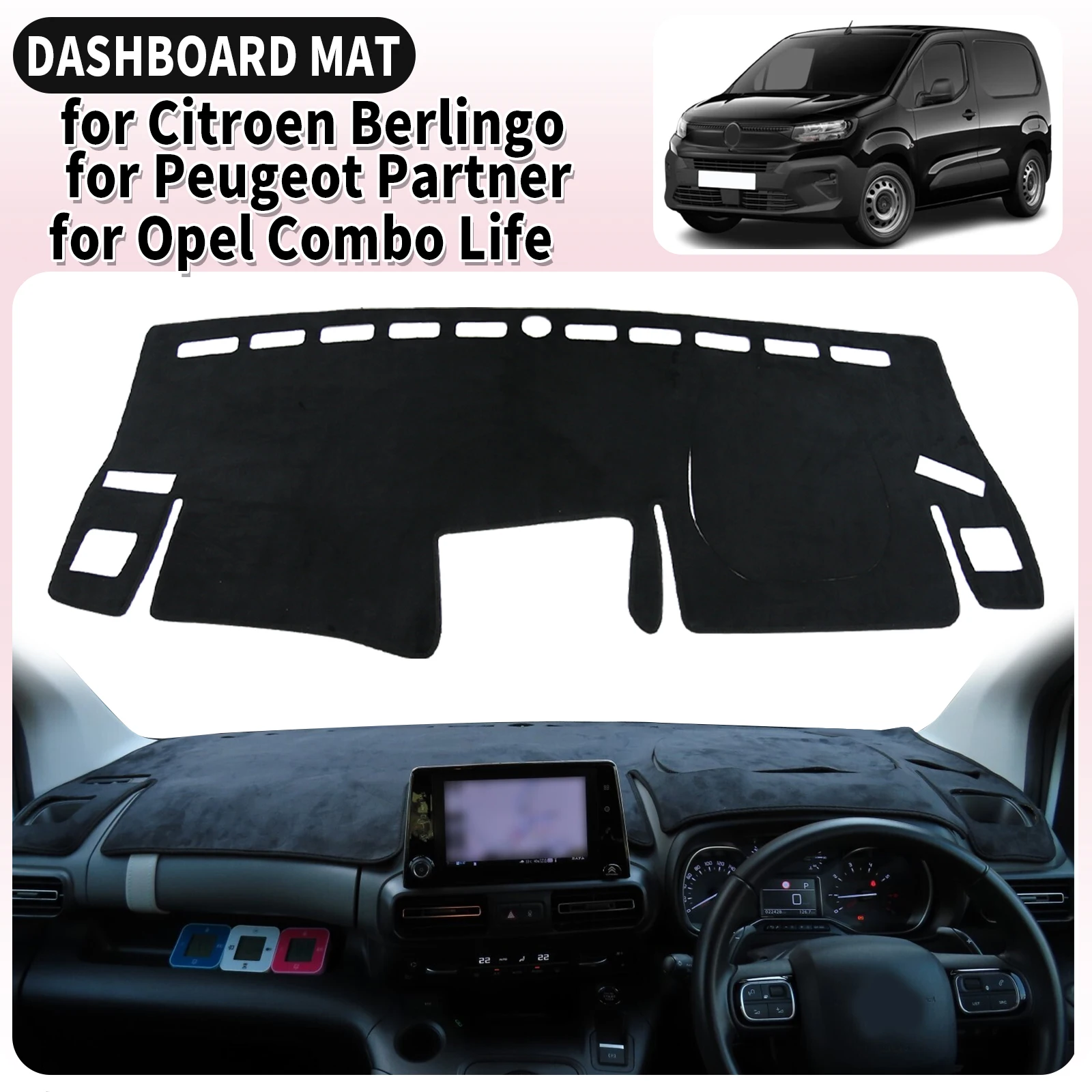 لسيتروين بيرلينجو لبيجو شريك لأوبل كومبو لايف 2019-2022 واقية السجاد غطاء لوحة القيادة وسادة داشمات ظلة #1