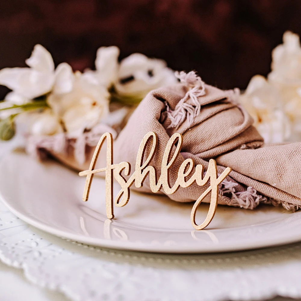 20Pcs Custom Wedding Name Place Card Party Setting Wood Name Tag Birthday Party Laser Cut Name Plate Setting Table Decor