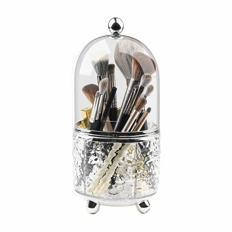 Makeup Brush Holder with Lid 360° Rotating Cosmetic Tools Organizer with Cover Dustproof Spinning Makeup Brush Organizer JAF237