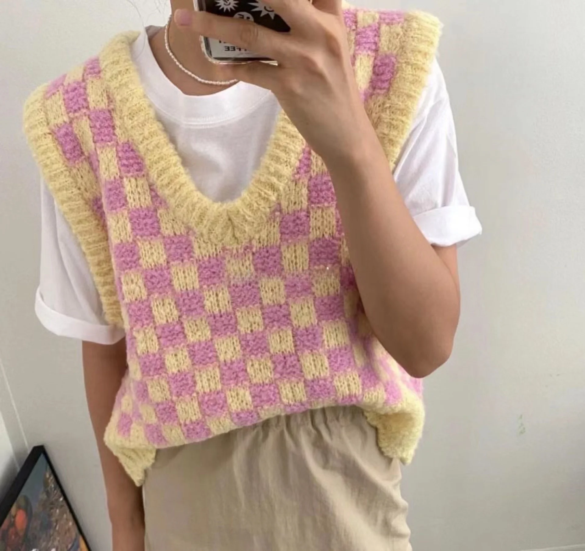 

Уникальный коврик SEI, свободный милый универсальный свитер с v-образным вырезом для вборе, жилет, топ, женский модный осенне-зимний трикотаж