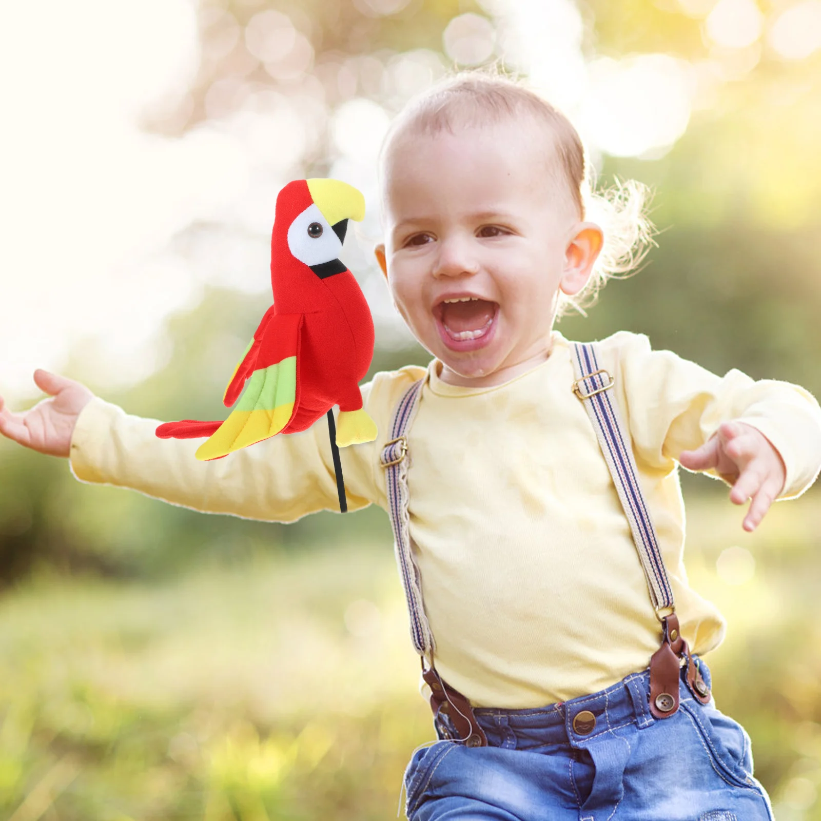 子供のための海賊の子犬、肩のオウム、ぬいぐるみの鳥、赤い鳥の衣装、子供のアクセサリー