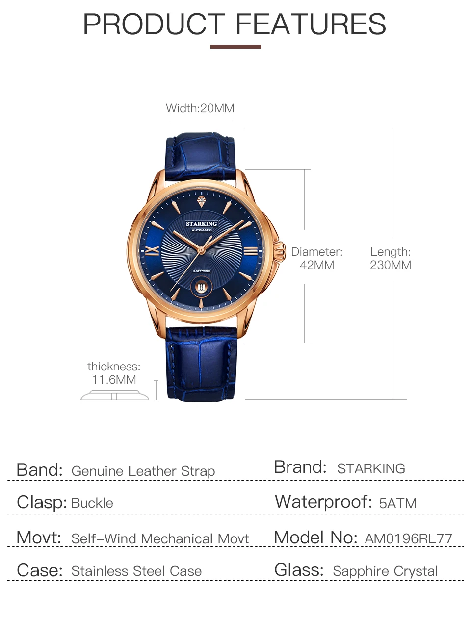 YMS ساعة ميكانيكية أوتوماتيكية بالكامل للرجال ساعة زجاجية من الياقوت الاصطناعي ساعة رجالية كلاسيكية مقاومة للماء ساعة رجالي AM0196 #6