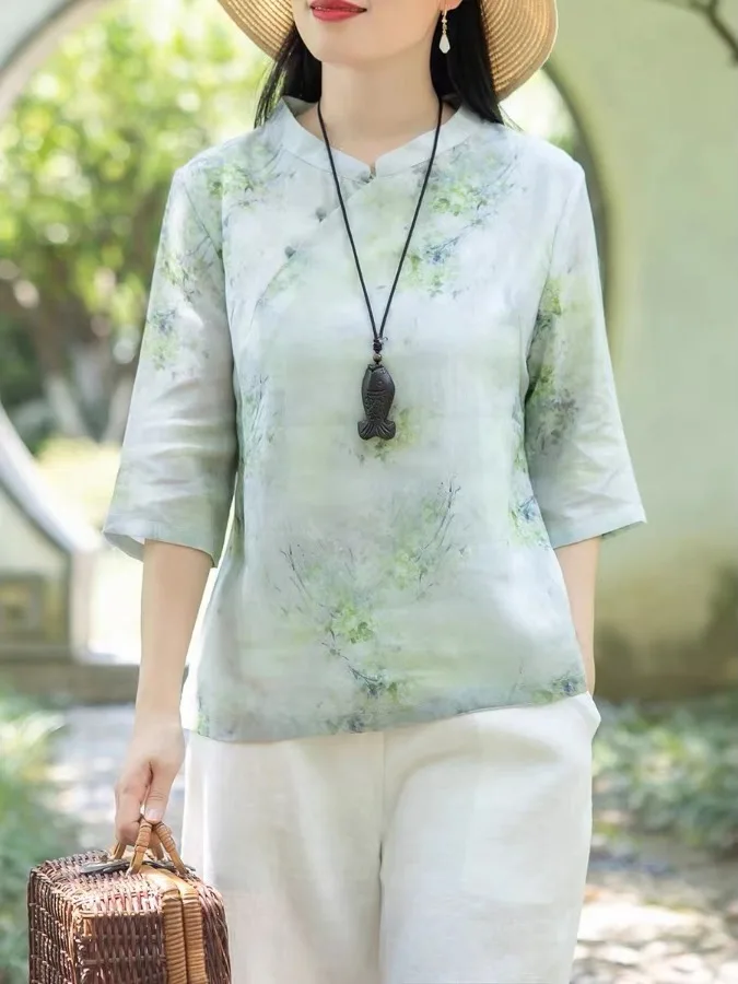 

Новый китайский женский комплект из хлопкового льна с принтом irt ort Sve, лето 2025, винтажный этнический национальный тренд, невдаемый