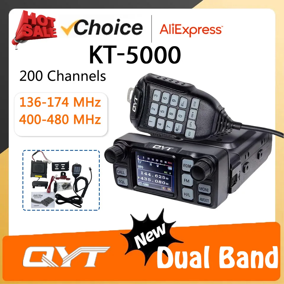 QYT KT-5000 autoradio pannello separabile 25W Dual Band VOX Mini Color FM Mobile Car Walkie talkie Radio di comunicazione a lungo raggio