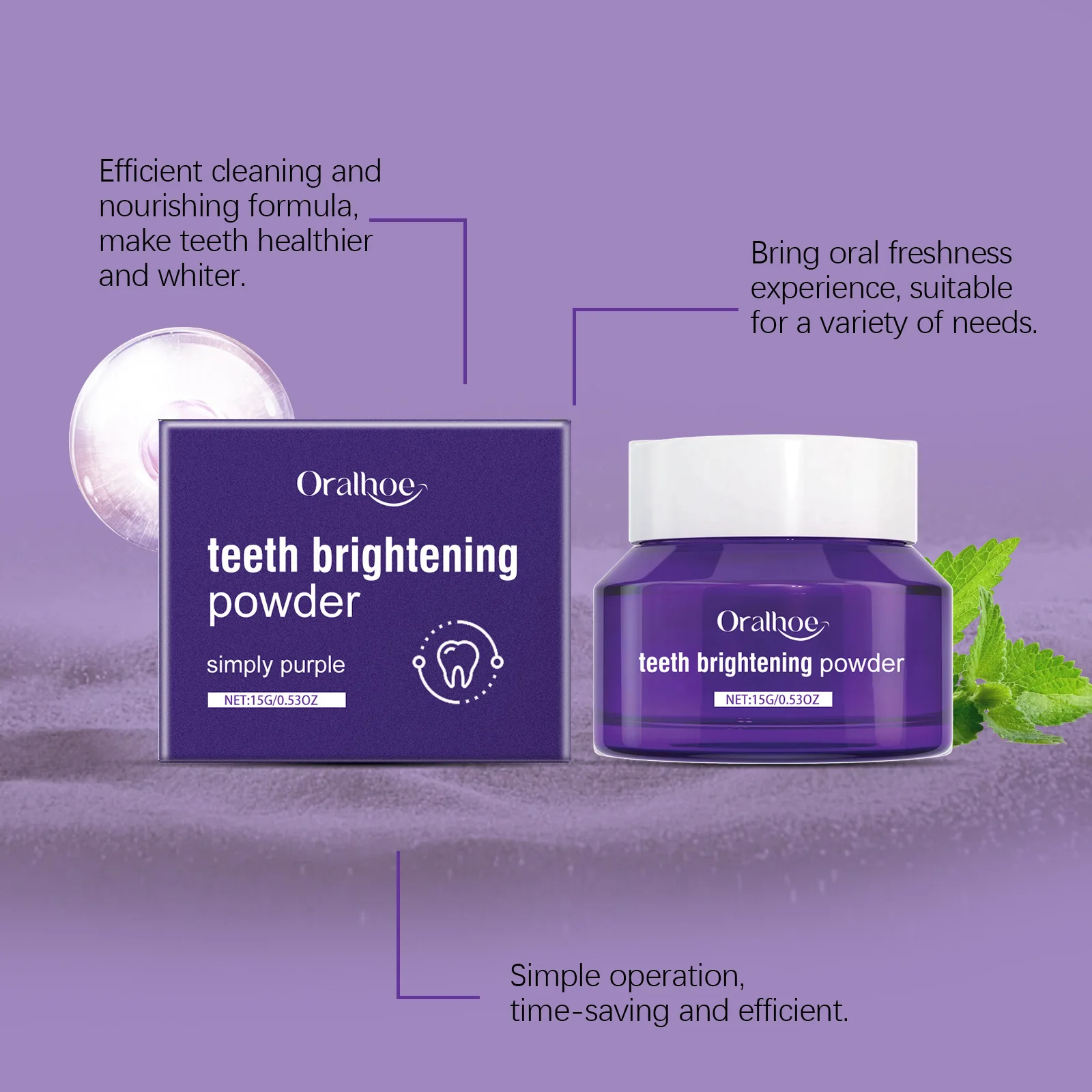 Purple Teeth Whitening Powder Color Corrector Deep Clean Remove Yellow Stain Fresh Breath Oral Care Tooth Polishing Powder