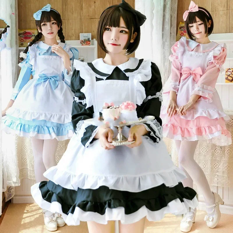 Women Adult Anime Alice Adventure Blue Party Dress Alice Dream Women Sissy Maid Lolita Cosplay Costume