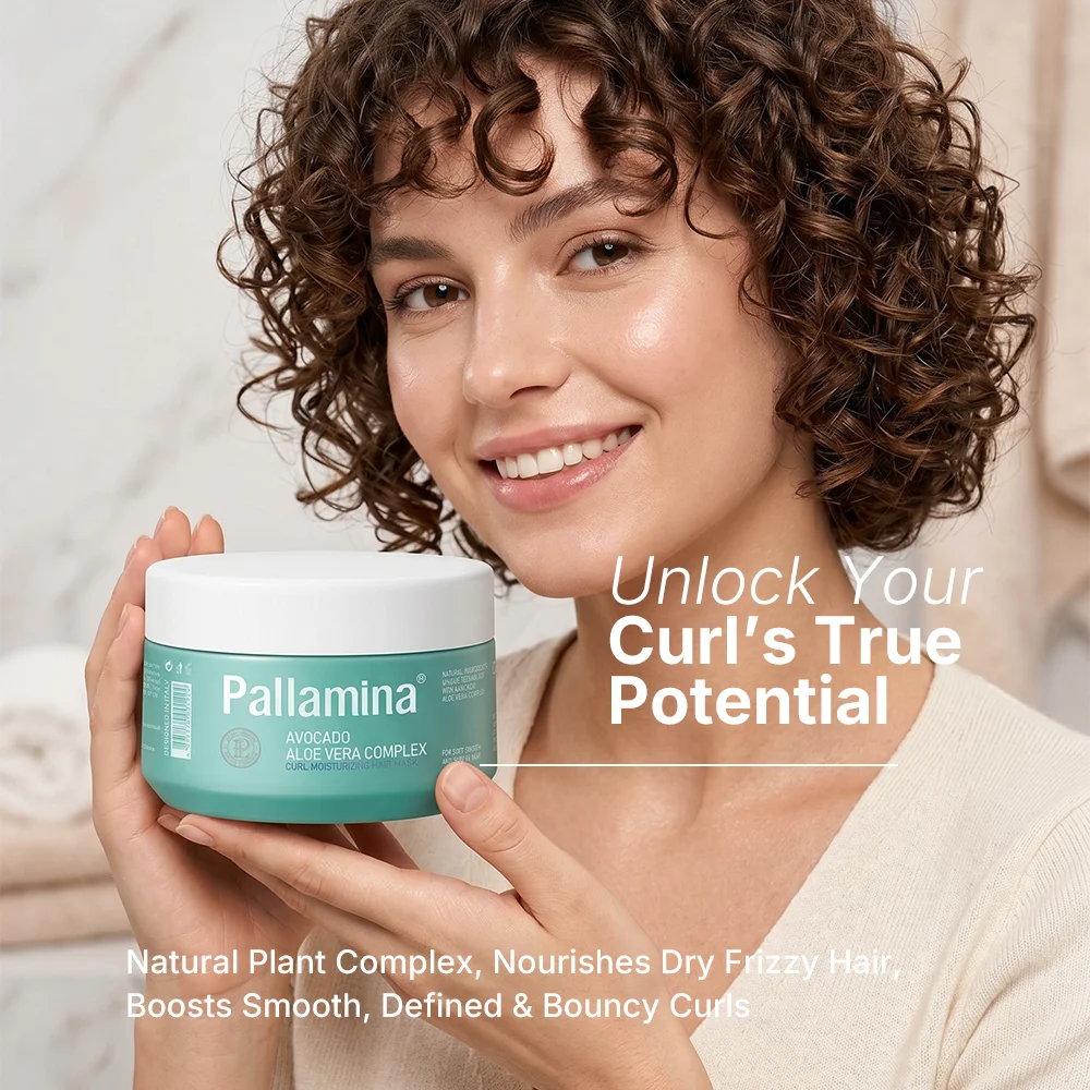 Pallamina Avocado Aloe Vera Hair Mask Dry Damaged Curly Coily Hair Instant Hydration Reduce Frizz Restore Elasticity Boost Shine