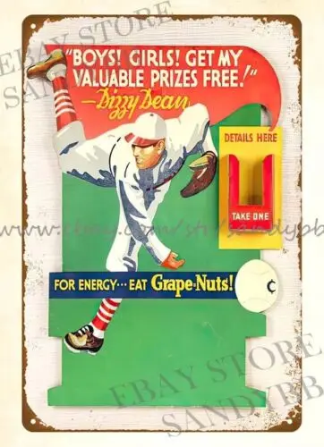 1 pcs,1930s baseball pitcher Dizzy Dean Grape Nuts metal tin sign wall decor posters