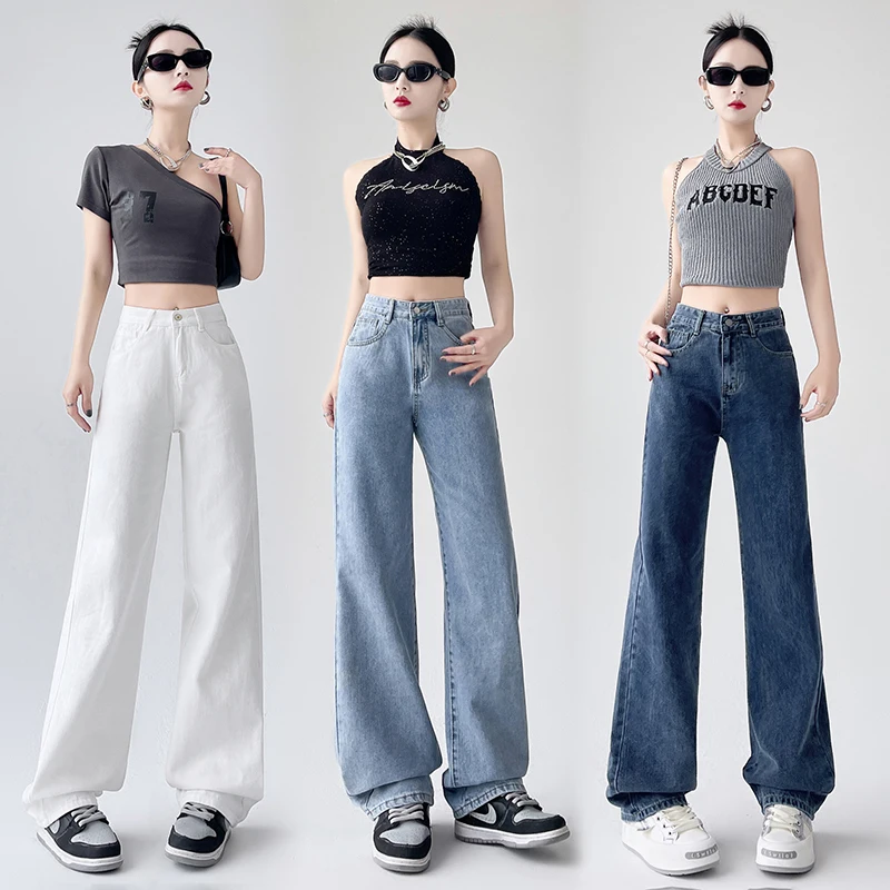 

Женские свободные прямые джинсы, высокие и узкие, удобные на весну и лето, повседневные поездки, универсальные джинсы.